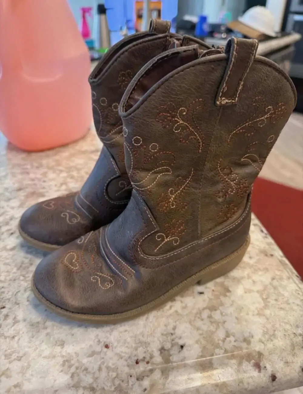 Cat & Jack Girls Brown Faux Leather Western Cowboy Boots